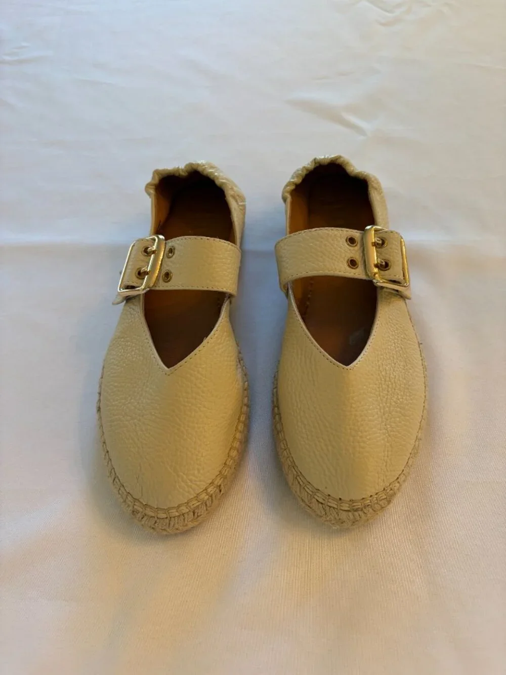 Jutelia cream pebble leather espadrille flats with buckles size 39